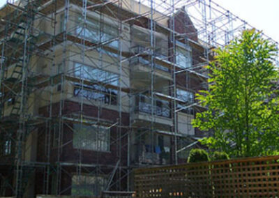 Scaffolding around condo building