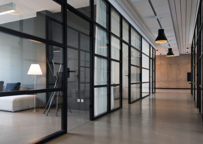office hallway with glass walls